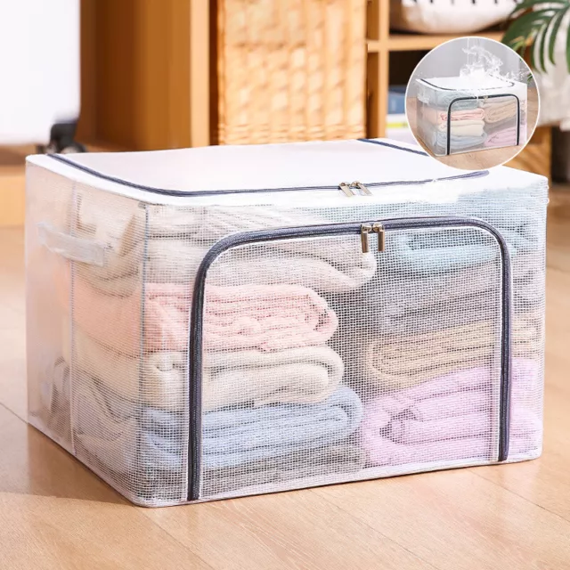 80L Foldable Clothes Storage Bags Wardrobe Cube Zipped Closet Boxes Organizer AU