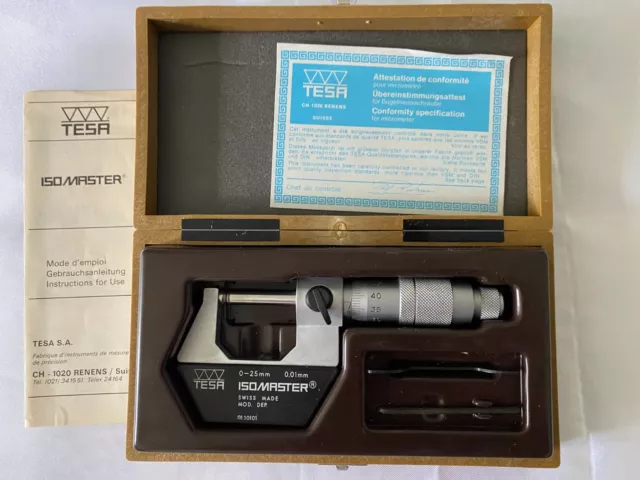 TESA Isomaster Bügelmessschraube Mikrometer 0- 25 mm, mit 0,01 mm Genauigkeit