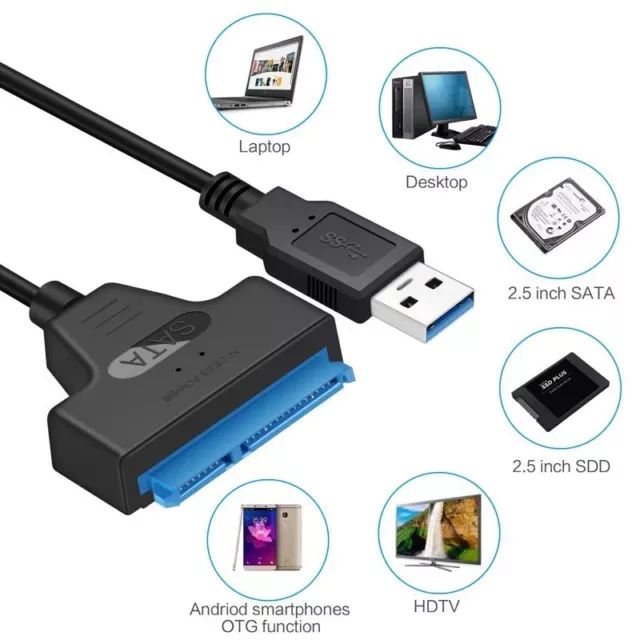 USB 3.0 To SATA 22 Pin 2.5 Inch Hard Disk Drive SSD Adapter Connector Lead Cable 3