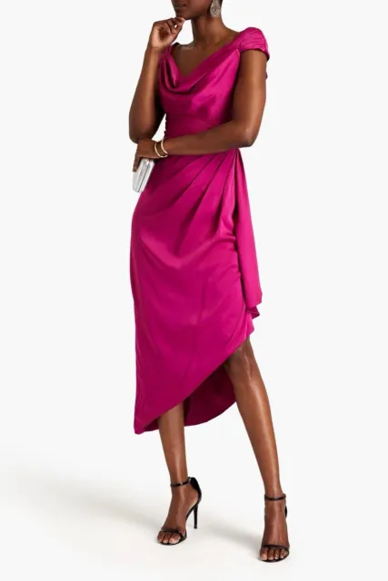 Theia Ellery Cowl Neck Gown Women's. New Satin Dress. Multiple Sizes. Raspberry