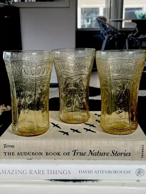 Antique | Federal Glass American Patrician Amber Tumblers | Depression Glass | 3