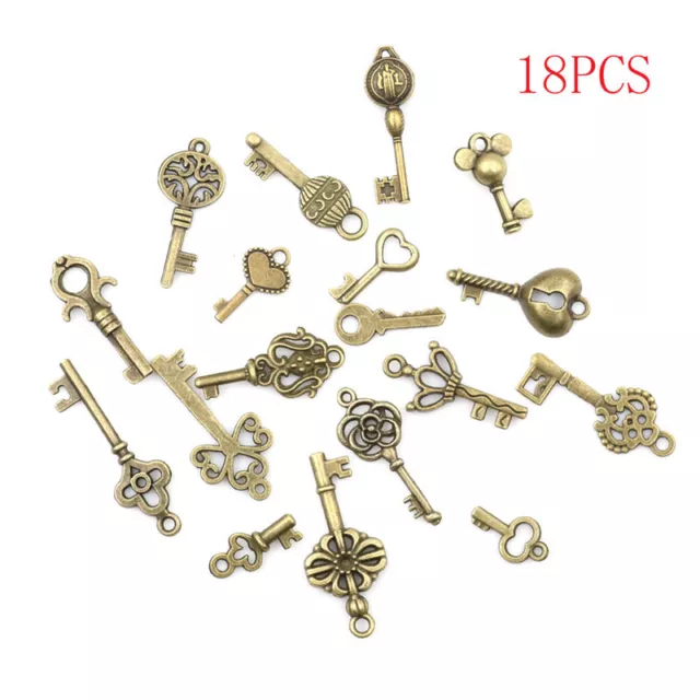 18pcs Antique Old Vintage Look Skeleton Keys Bronze Tone Pendants Jewelry DIY Sb