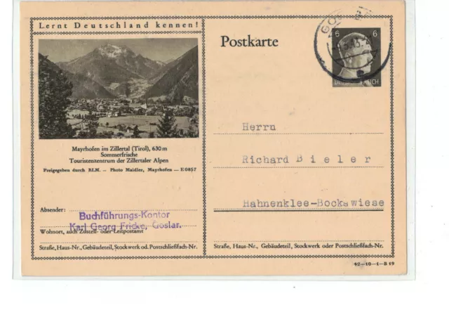 DR Postkarte Ganzsache BPK P 305 / 42-10-1-B16 Mayrhofen Zillertal - o 1943