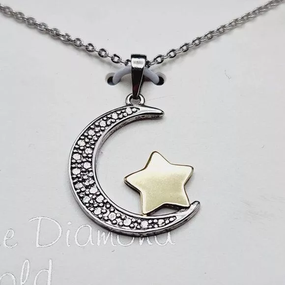 NWT Moon Star Genuine Diamond 18k Gold Over 925 Sterling Silver Pendant Necklace 3