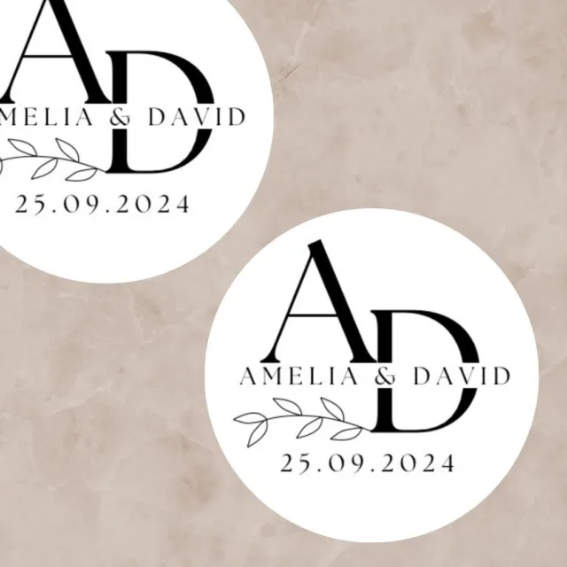 Personalised Round Wedding Favour Stickers Labels /  Initials Save The Date