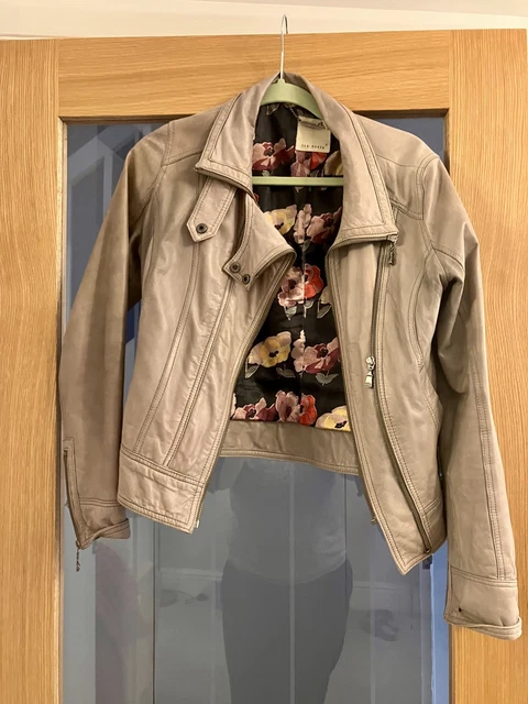 GORGEOUS VINTAGE WOMEN'S Ted Baker Leather Jacket Cost £325 Cream