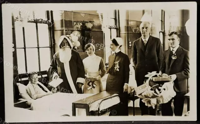 1920s Hospital Santa visiting a Childrens Ward at Christmas -Real Photo Postcard