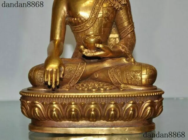 Tibet Buddhism bronze 24k gold Gilt Shakyamuni Sakyamuni Medicine Buddha Statue 3