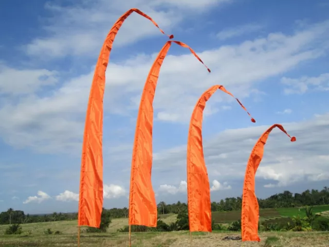 Balifahne Bali Fahne Garten-Fahne Orange 200cm mit Stange 2teiliger Bambusstab