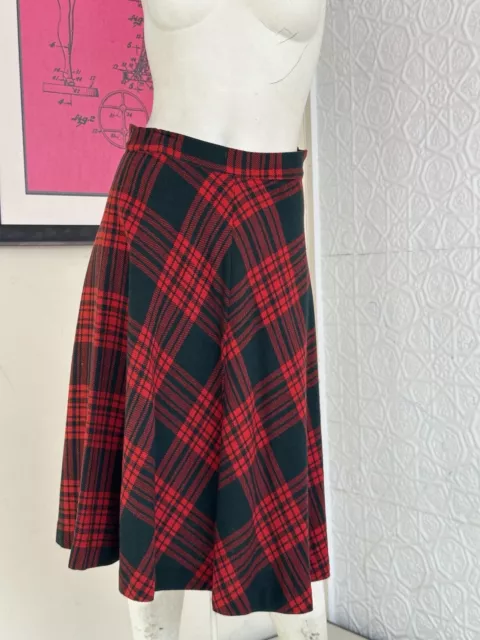 Vintage Plaid A Line Skirt-Medium-1960s-1970s-Red-black-Schoolgirl-Midi-Medium 2