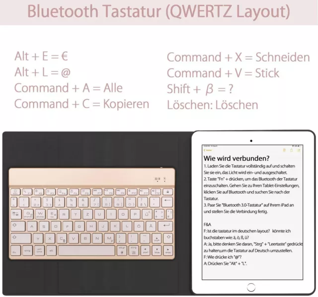 DEUTSCHE QWERTZ Wireless Bluetooth Tastatur für Windows Tablet iPad Android 3