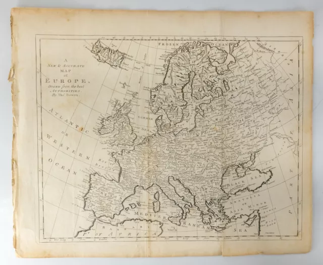 Antique 18th C. New and Accurate Map of Europe by Thomas Bowen Print