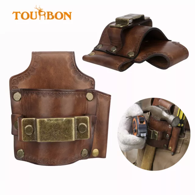 TOURBON Leather Tape Measure/Hammer/Screwdriver 3 Way Workshop Tool Belt Holster