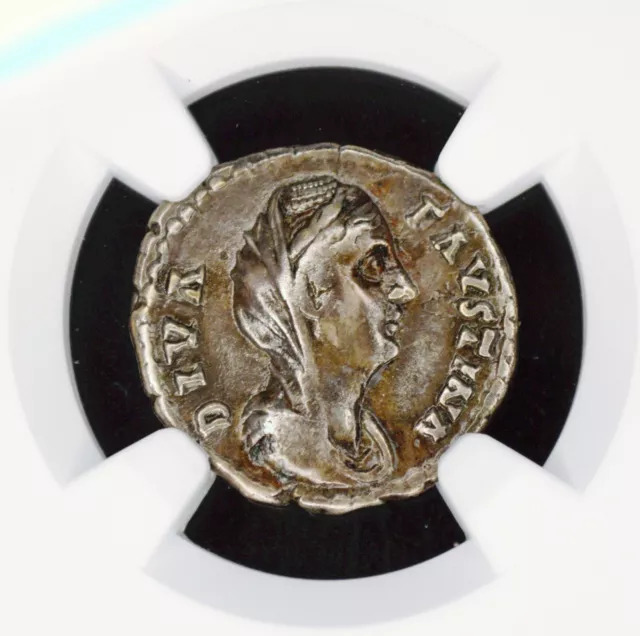 Roman Empire Faustina Sr AD 138-140/1 Silver AR Denarius NGC VF 5/5-3/5
