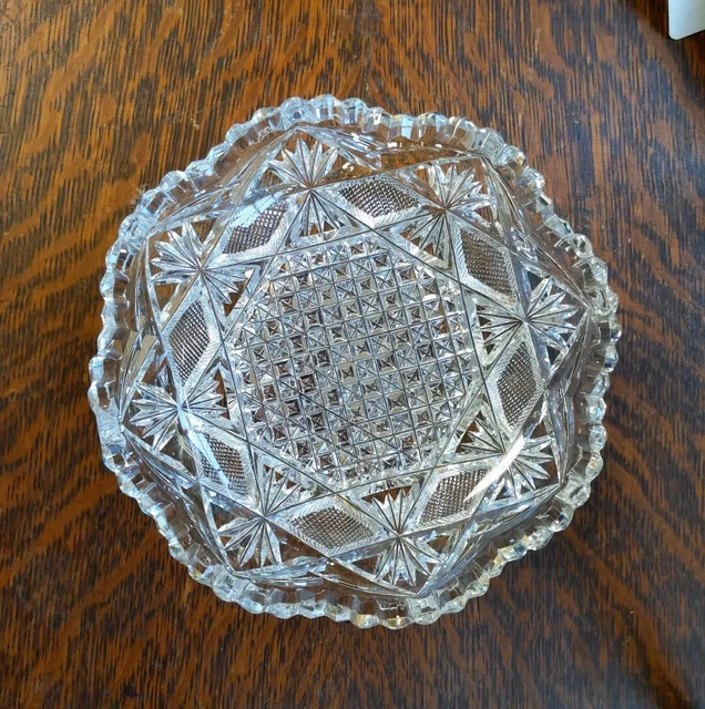 Brilliant Cut Glass 6" Shallow Bowl/Relish Square Cut Center