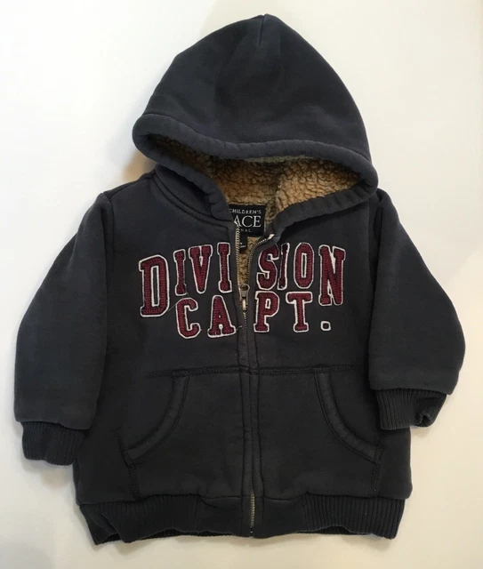 Boys CHILDRENS PLACE Sherpa Full Zip Hoodie Sweatshirt Jacket Navy Blue 18 MOS