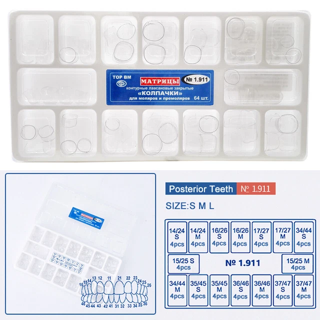 64 Pcs Dental Temporary Preformed Pre-crown Transparent Crown Resin Molar Adult
