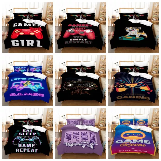 Girl Gamer Let's Play Games Restart Game Gamepad Doona Duvet Quilt Cover Bed Set