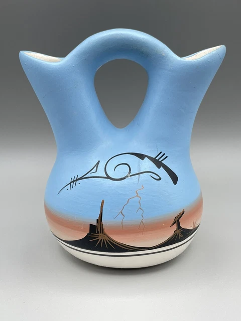 VINTAGE NATIVE AMERICAN Pottery Navajo Wedding Vase Signed And Hand 