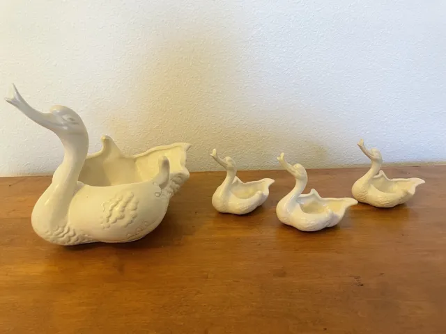 Hull Pottery Imperial #23 White Glazed Swan & 3 Babies Planter or Centerpiece