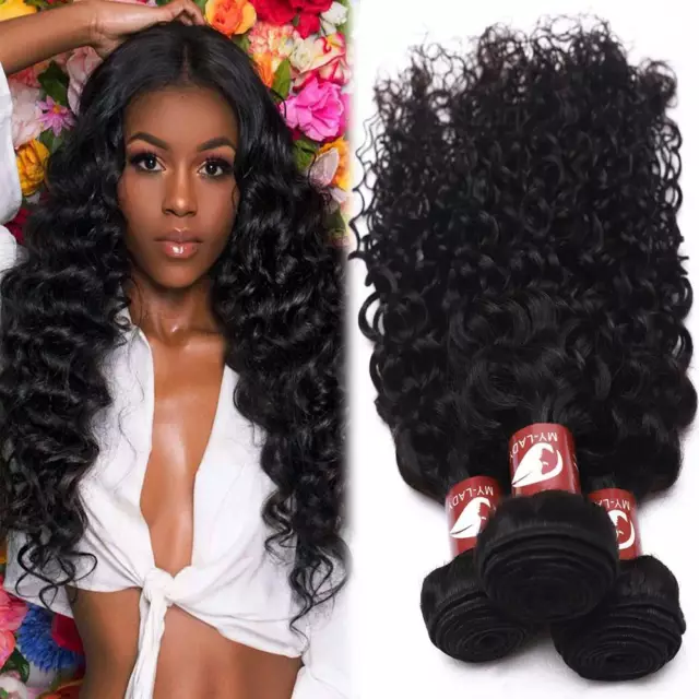 9A THICK 3 Bundles Virgin Human Hair Brazilian Weft Weave Extensions 100G CURLS