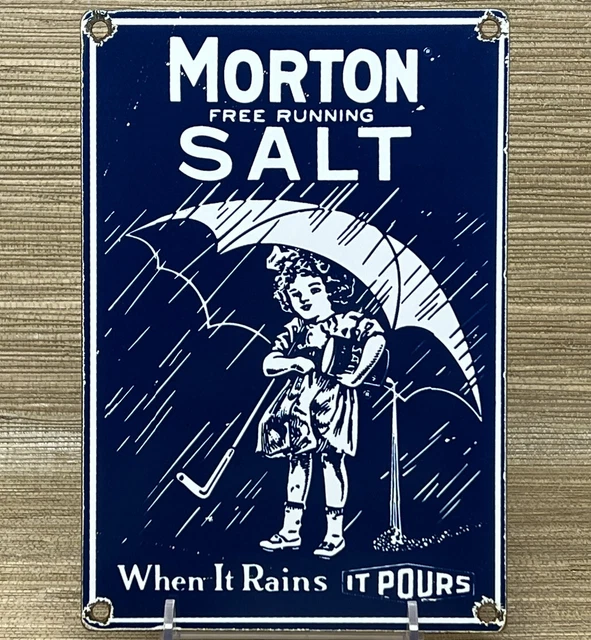 VINTAGE MORTON SALT Porcelain Sign Restaurant Diner Gas Station Kitchen