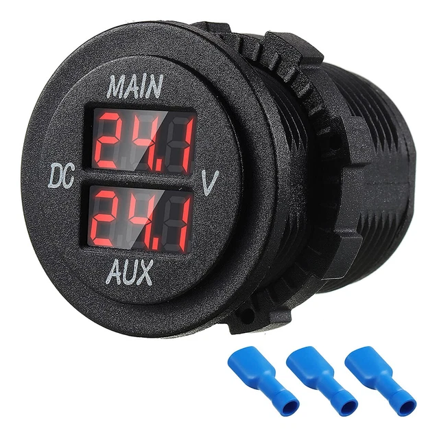 RED LED DIGITAL Double Voltmeter Round Panel Voltage Monitor for Car