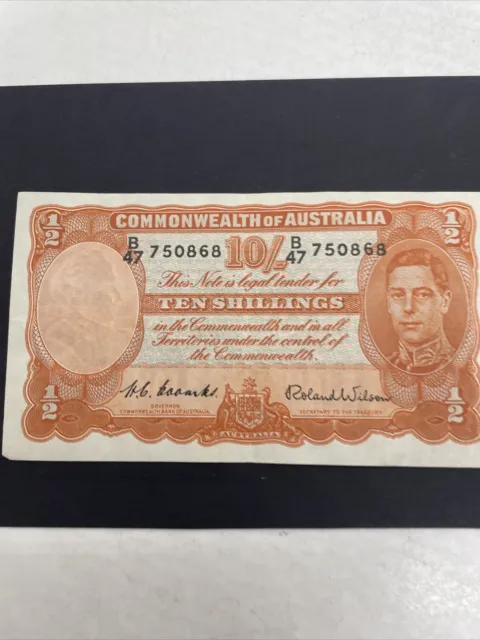 Ten Shillings B47 750868 Coombs/Roland Wilson Australian Banknote 1941 Pre-dec