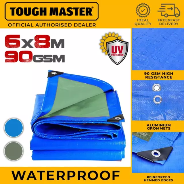 Heavy Duty 6×8 m Tarpaulin Waterproof Cover Tarp Ground Camp Sheet Blue/Green