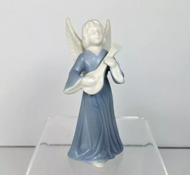 CCCC Angel White Blue Robe Playing Lute 3.75" Figurine Music Ceramic Japan Vtg