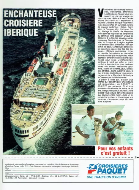 publicité Advertising  0123 1989  Croisières Paquet    paquebot Mermoz