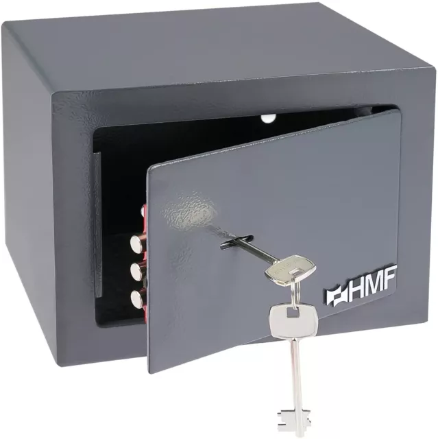 HMF Safe Tresor klein mit Schlüssel Möbeltresor anthrazit Hotelsafe Geldschrank