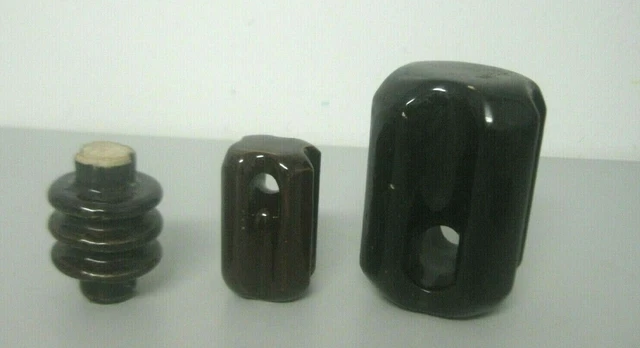 Vintage Porcelain Insulator Brown Black Industrial Steam Punk Decor Lot of 3