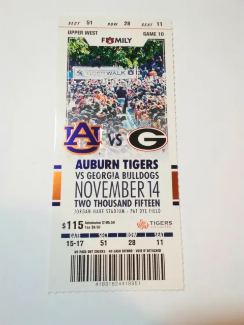 2015 Auburn Tigers Georgia Bulldogs Football Ticket Stub