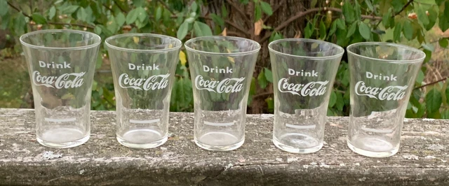 5 Vintage 1950's COCA-COLA Etched Syrup Line Glasses Federal Shield Mark on Each
