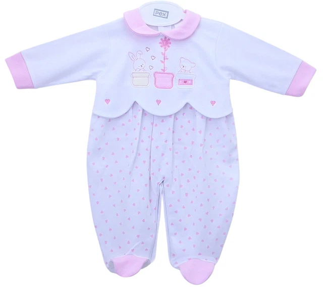 Tuta da pigiama coniglio stampa cuore Pex Bloom 100% cotone bambina nuova con scatola e 0-3