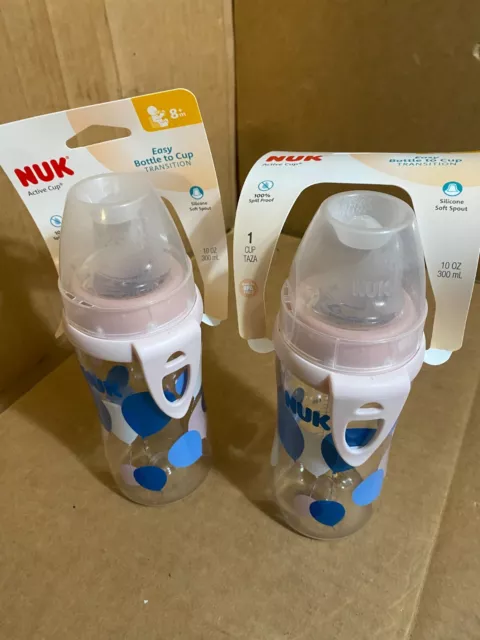 2 pack NUK Active Cup Transition Bottle to Sippy Cup 10 oz NEW Girls Balloons