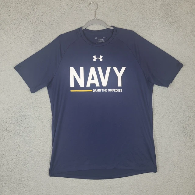 Under Armour Tech Tee Shirt Mens Large US Navy Graphic Damn The Torpedoes