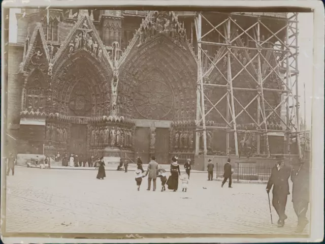 France, Reims, Portail de la Cathédrale, ca.1895, Vintage citrate print vintage