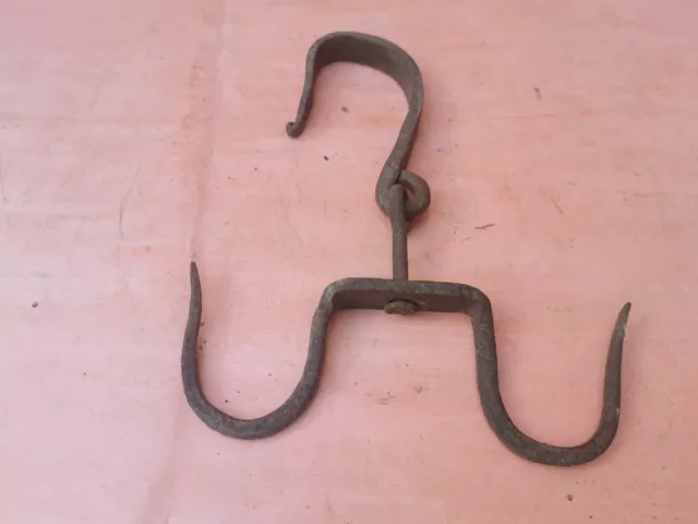 ANTIQUE VERY RARE OLD HAND FORGED WROUGHT IRON HOOK HANGER 19th 2