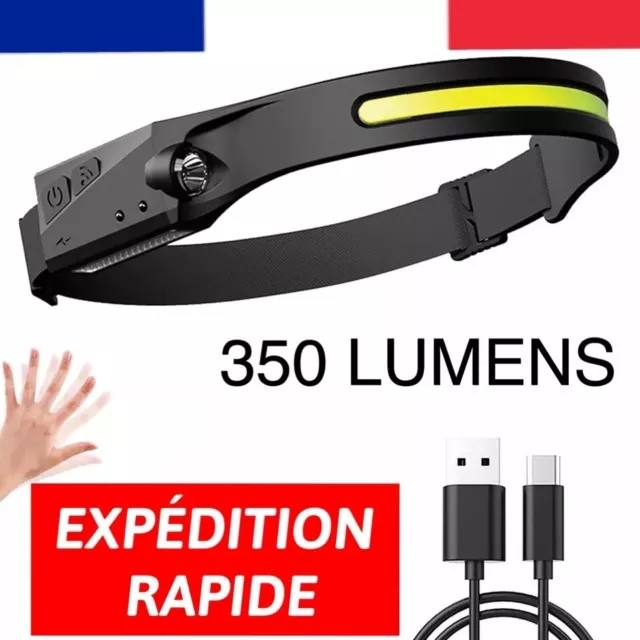 Lampe Torche Frontale Rechargeable Capteur LED Camping Bricolage 350 Lumens