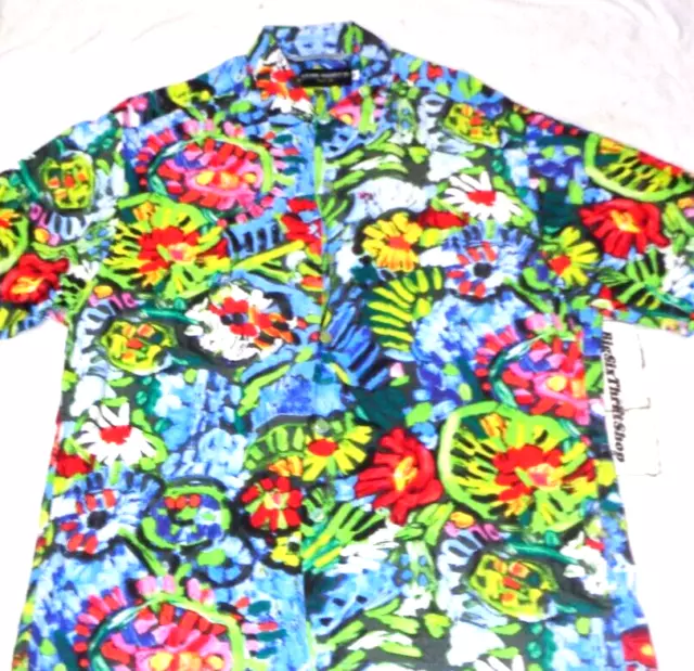 Jams World PASTA Multi Color Button Short Sleeve Hawaiian Shirt Size Medium