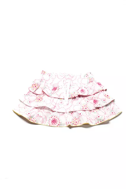 Cacharel Childrens Girls Polka Dot Floral Print Poplin Skirt Pink Green Size 6