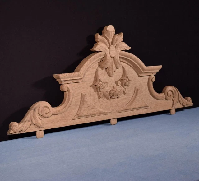 *41" French Antique Crest/Pediment/Crown in Solid Oak Wood Salvage