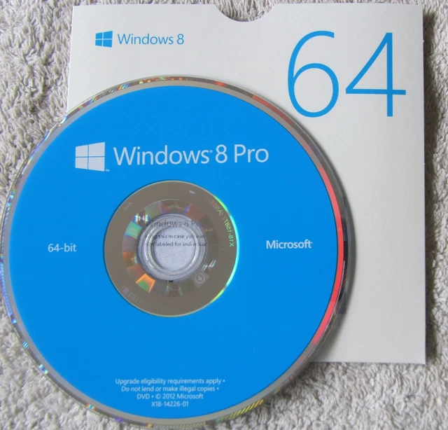 MICROSOFT WINDOWS 8 Pro, Full Retail Version, 64-Bit DVD, Product Key £ ...