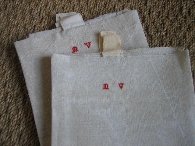 Lot 3 Anciens Torchon Brodes Initiale FB Lin ? Coton ? Linge Ancien Rétro French