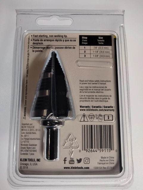 Klein Tools KTSB15 Step Drill Bit #15   7/8", 1-1/8", 1-3/8"  #1150 NEW 5
