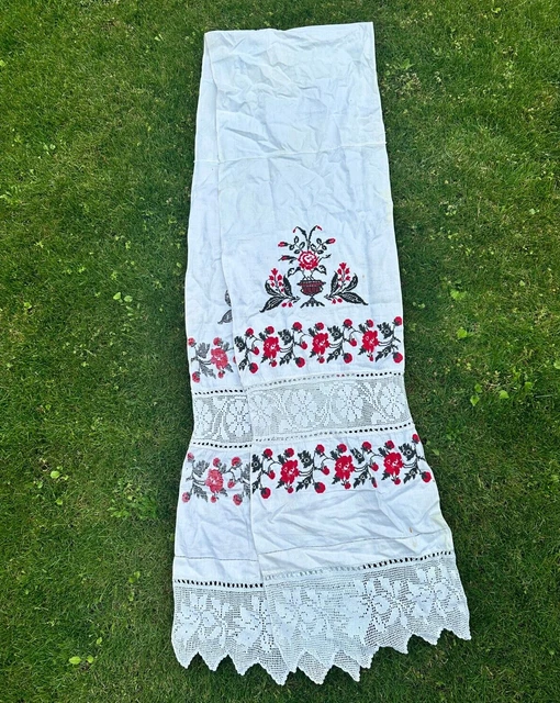 Antique Ukrainian embroidered towel handmade cross embroidery Long 112 inch