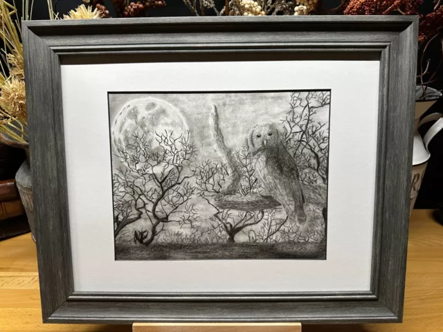 Owl Bird ~ Forest At Night ~ Graphite Pencil Art Sketch Drawing Picture Print