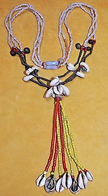 Antique Fulani Tribe Necklace W Brass Bells, Glass Beads & Cowrie Shells, Africa